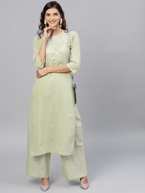 

Nayo Women Green Yoke Design Kurta with Palazzos