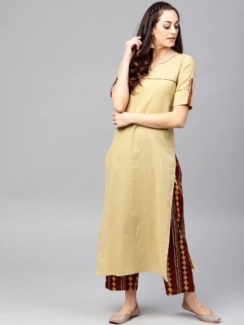 

Nayo Women Beige & Brown Solid Kurta with Trousers