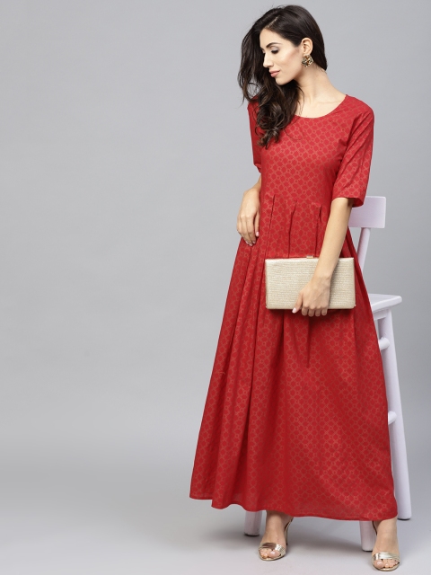 

Nayo Women Red & Golden Printed Maxi Dress