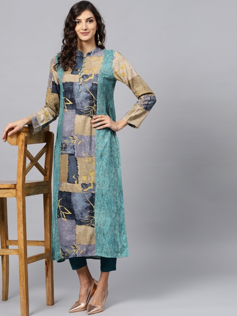 

Nayo Women Blue & Beige Printed Straight Kurta