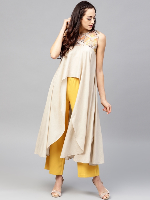 

Nayo Beige Solid Longline Tunic