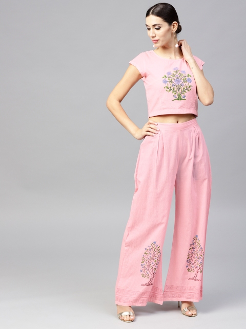 

Nayo Women Pink Printed Crop Top with Palazzos