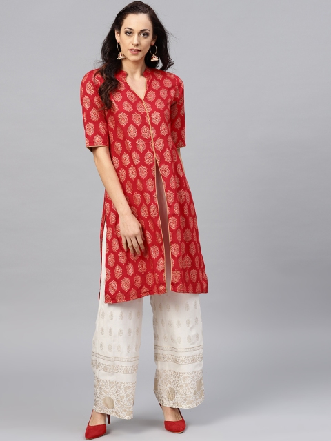 

Nayo Women Red & Golden Printed Straight Kurta