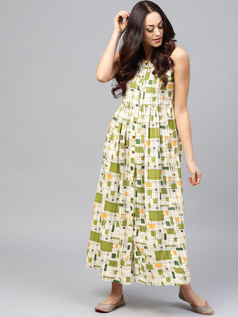 

Nayo Women White & Green Printed Maxi Dress