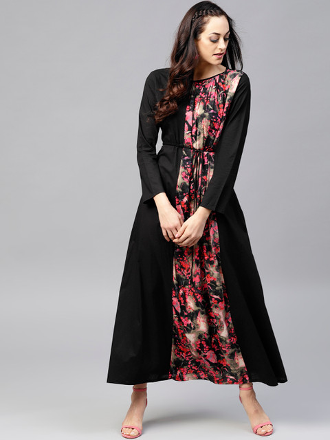 

Nayo Women Black & Pink Printed Maxi Dress