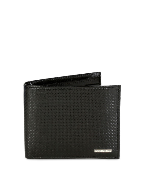 

Peter England Men Black Self Design Two Fold Wallet