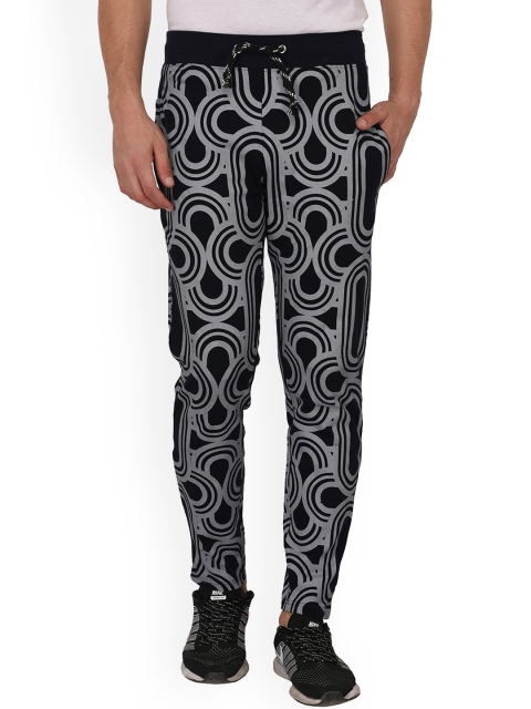 

Oneliner Men's Navy Blue & Grey Self Design Slim Fit Trackpant