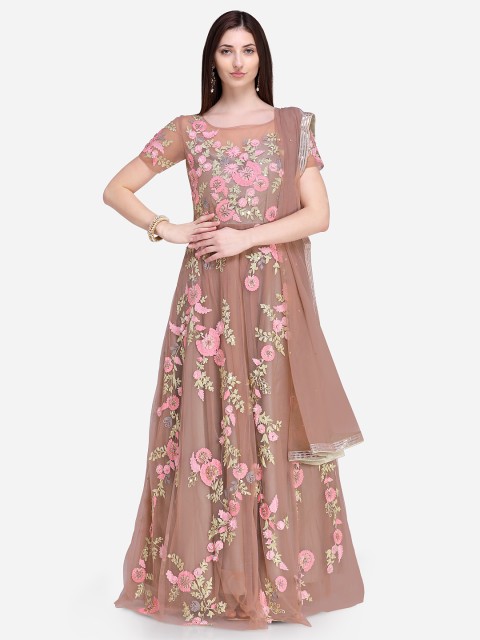 

Stylee LIFESTYLE Mauve Net Semi-Stitched Dress Material