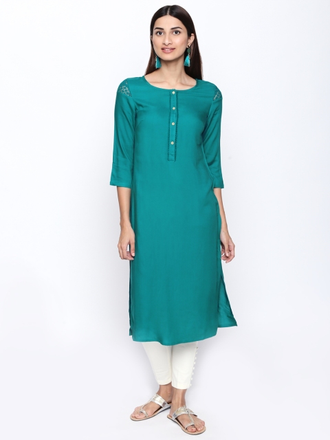 

Naari Women Green Solid Straight Kurta