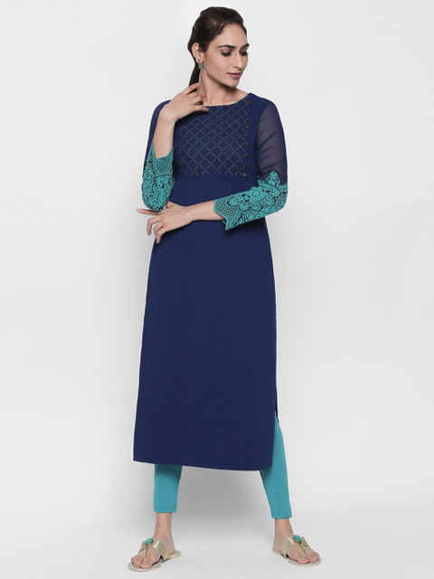 

Naari Women Blue Solid Straight Kurta