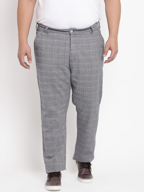 

John Pride Plus Size Men Grey Regular Fit Checked Regular Trousers