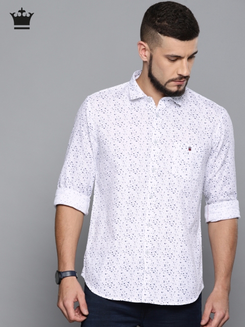 

Louis Philippe Jeans Men White & Navy Blue Super Slim Fit Printed Casual Shirt
