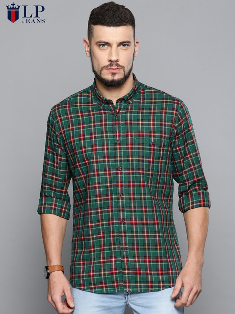 

Louis Philippe Jeans Men Green & Black Slim Fit Checked Casual Shirt