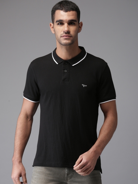 

Flying Machine Men Black Solid Polo Collar T-shirt