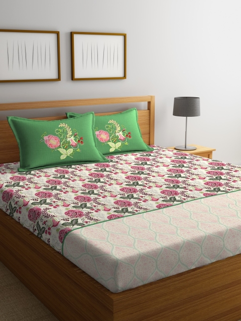 

Portico New York White & Pink Flat 144 TC Cotton 1 King Bedsheet with 2 Pillow Covers