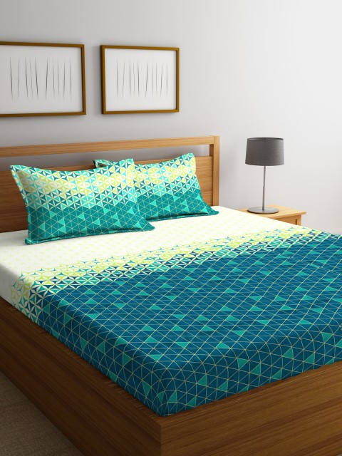 

Portico New York Green & Blue Floral Flat 144 TC Cotton 1 King Bedsheet with 2 Pillow Covers