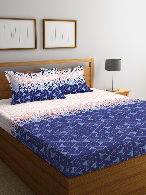 

Portico New York Blue & Peach-Coloured Floral Flat 144 TC 1 King Bedsheet 2 Pillow Covers
