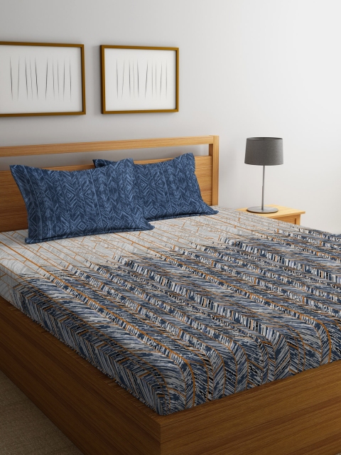 

Portico New York Grey & Blue Abstract Flat 144 TC Cotton 1 King Bedsheet with 2 Pillow Covers