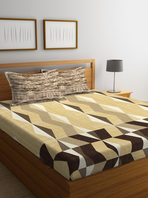 

Portico New York Brown & Beige Abstract Flat 144 TC Cotton 1 King Bedsheet with 2 Pillow Covers