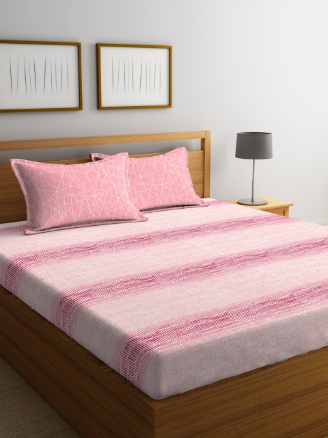 

Portico New York Pink Striped Flat 144 TC Cotton 1 King Bedsheet with 2 Pillow Covers