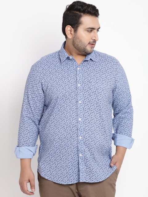 

John Pride Plus Size Men Blue Regular Fit Printed Casual Shirt