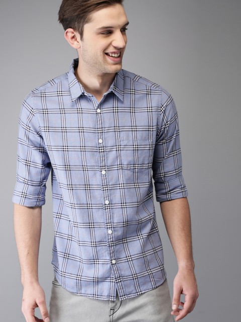 

HERE&NOW Men Blue & White Regular Fit Checked Casual Shirt