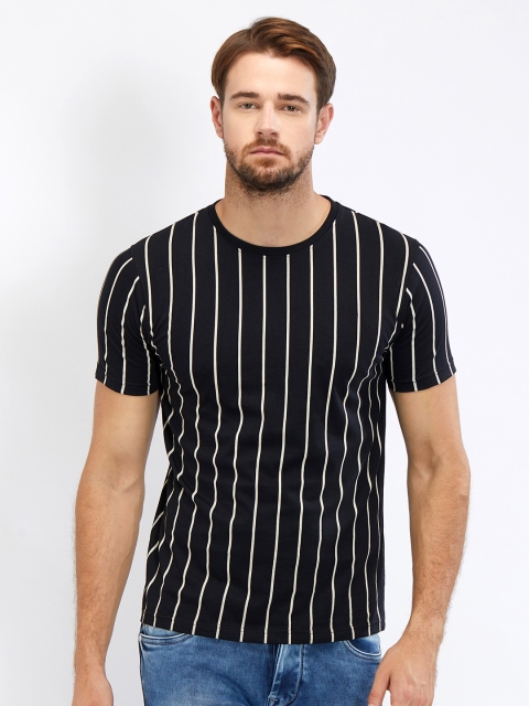 

Maniac Men Black & Beige Striped Round Neck T-shirt