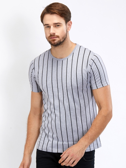 

Maniac Men Grey Striped Round Neck T-shirt