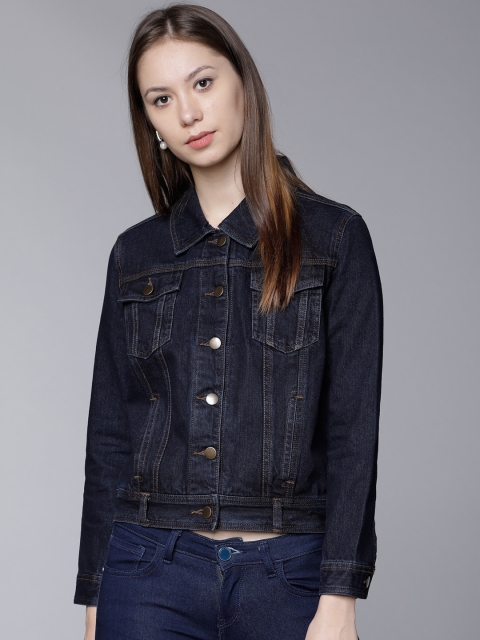 

Tokyo Talkies Women Blue Solid Denim Jacket