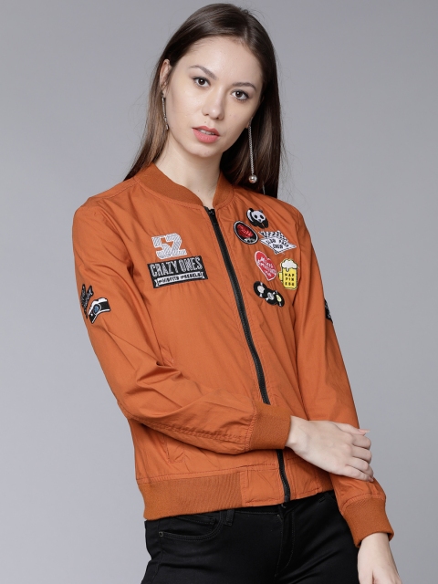 

Tokyo Talkies Women Rust Orange Solid Bomber