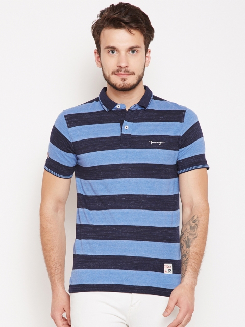 

Taanz Men Blue Striped Polo Collar T-shirt