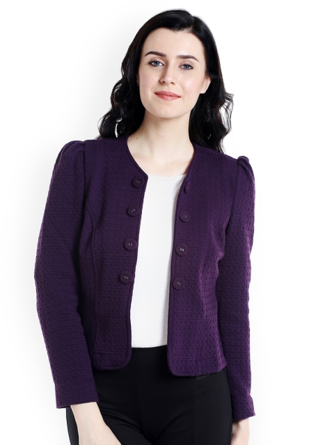 

109F Women Purple Self Design Open Front Jacket