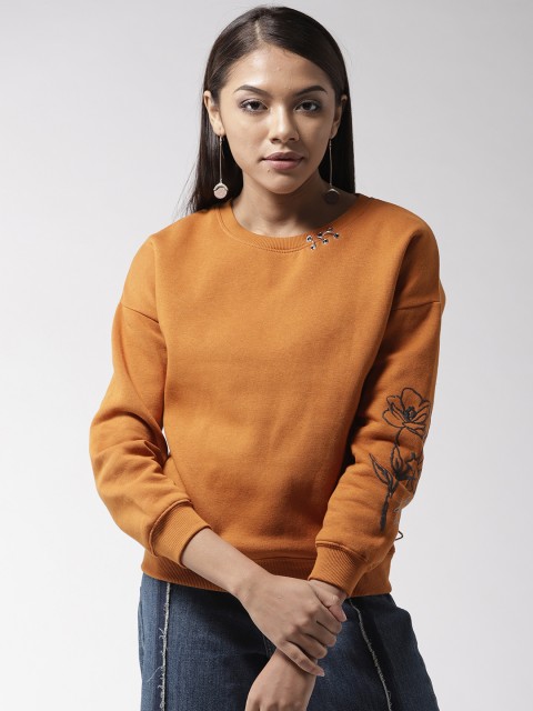 

Madame Women Mustard Brown Solid Sweatshirt