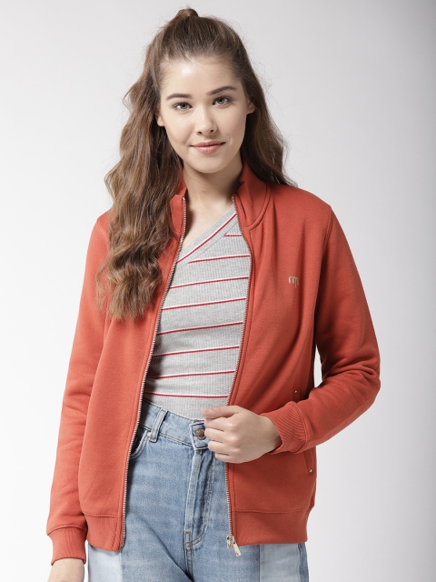 

Madame Women Rust Orange Solid Sweatshirt