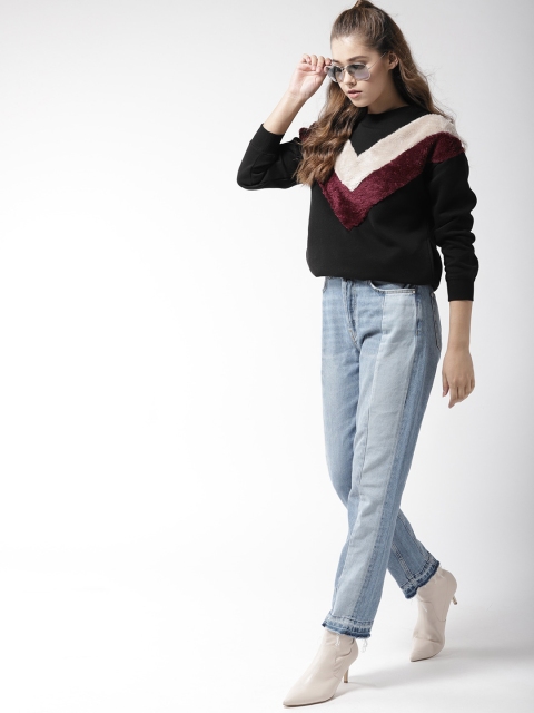 

Madame Women Black & Red Colourblocked Sweatshirt