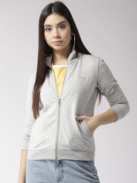 

Madame Women Grey Melange Solid Sweatshirt
