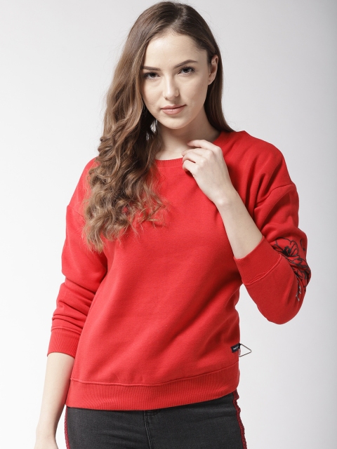 

Madame Women Red Solid Sweatshirt