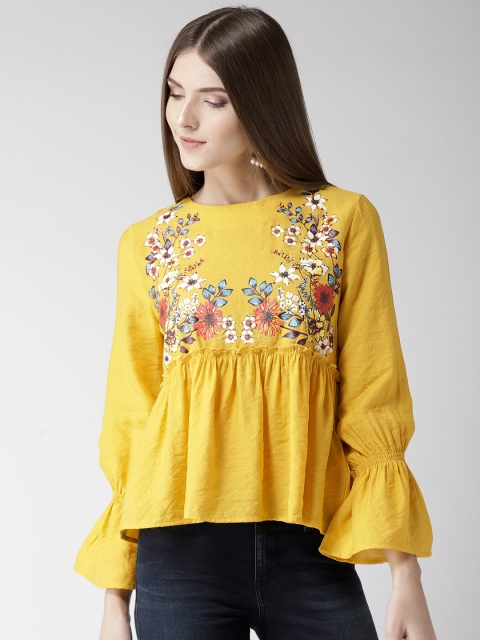 

Madame Women Mustard Yellow Printed A-Line Top