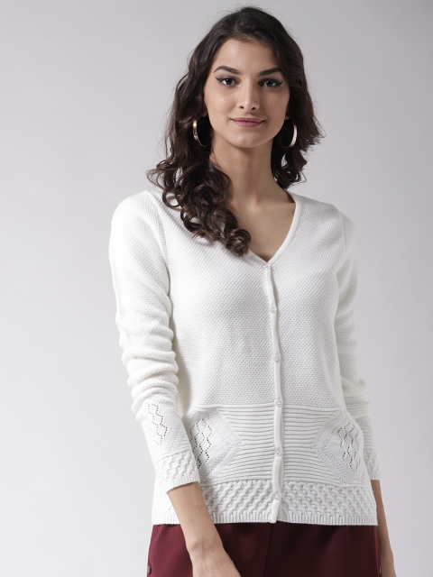 

Madame Women White Self-Design Cardigan