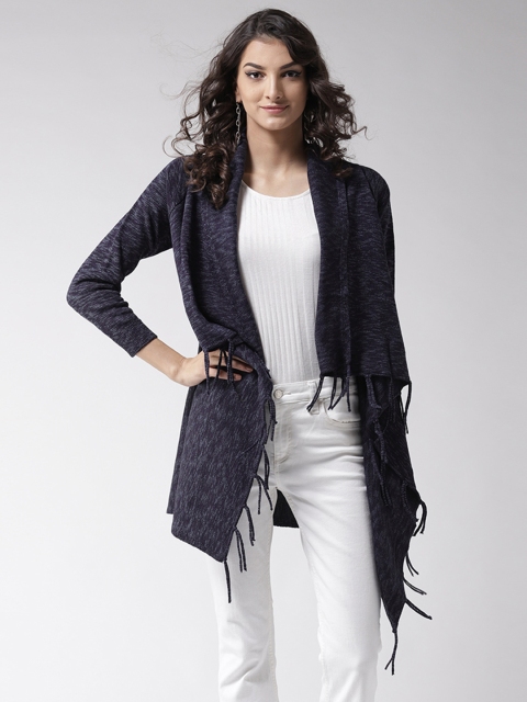 

Madame Women Navy Blue Solid Front-Open Sweater