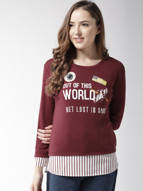

Madame Women Maroon Printed Pure Cotton Top
