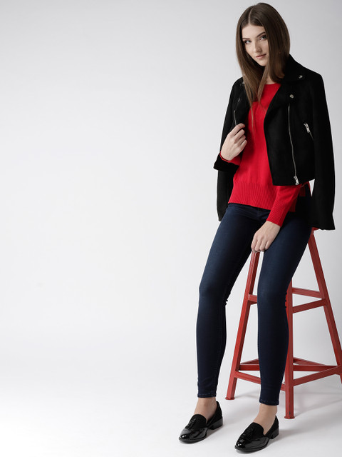 

Madame Women Red Solid Pullover