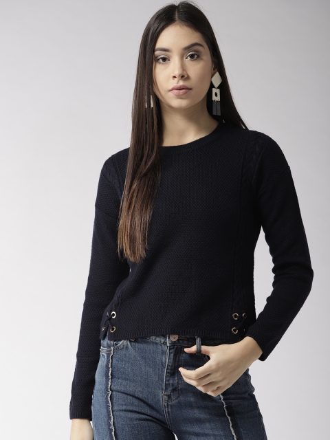 

Madame Women Navy Blue Solid Pullover Sweater