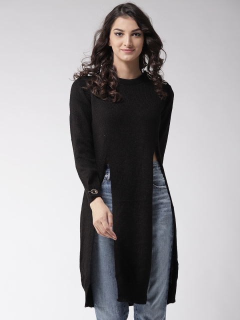 

Madame Women Black Solid Longline Sweater