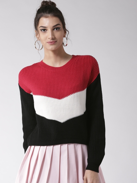 

Madame Women Black & White Colourblocked Pullover