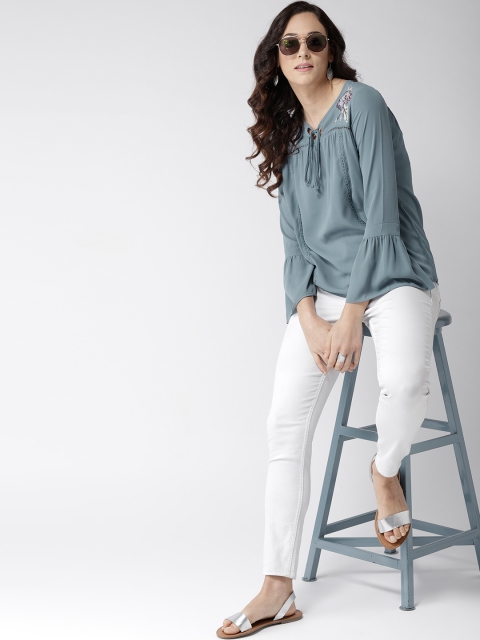 

Madame Women Grey Solid A-Line Top