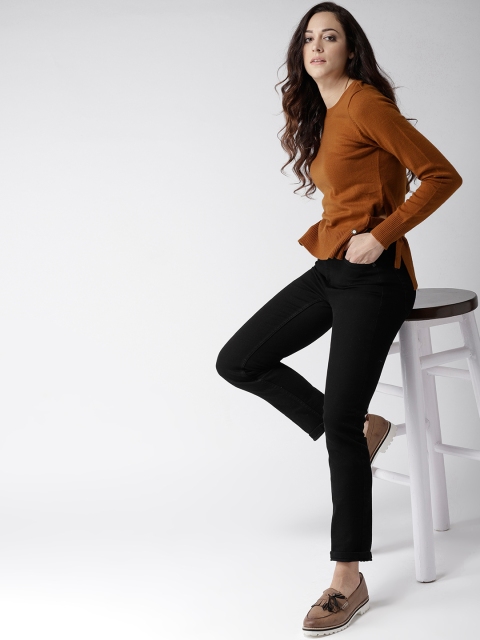 

Madame Women Mustard Brown Solid Pullover