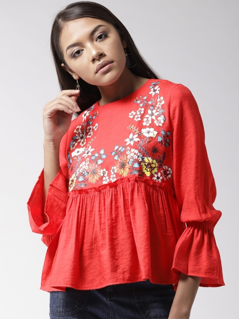 

Madame Women Red Printed A-Line Top