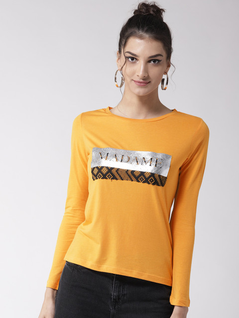 

Madame Women Mustard Yellow Printed Top