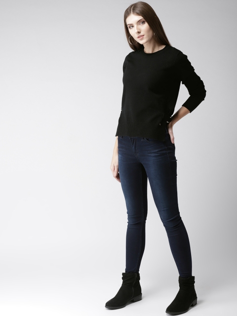 

Madame Women Black Solid Pullover